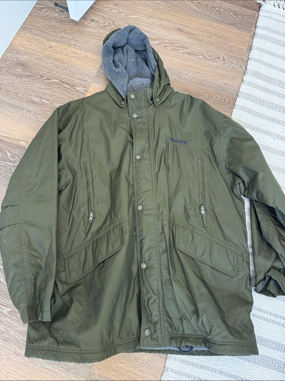 Timberland Olive Green Hooded Field Jacket with Gray Lining. Size XL mens